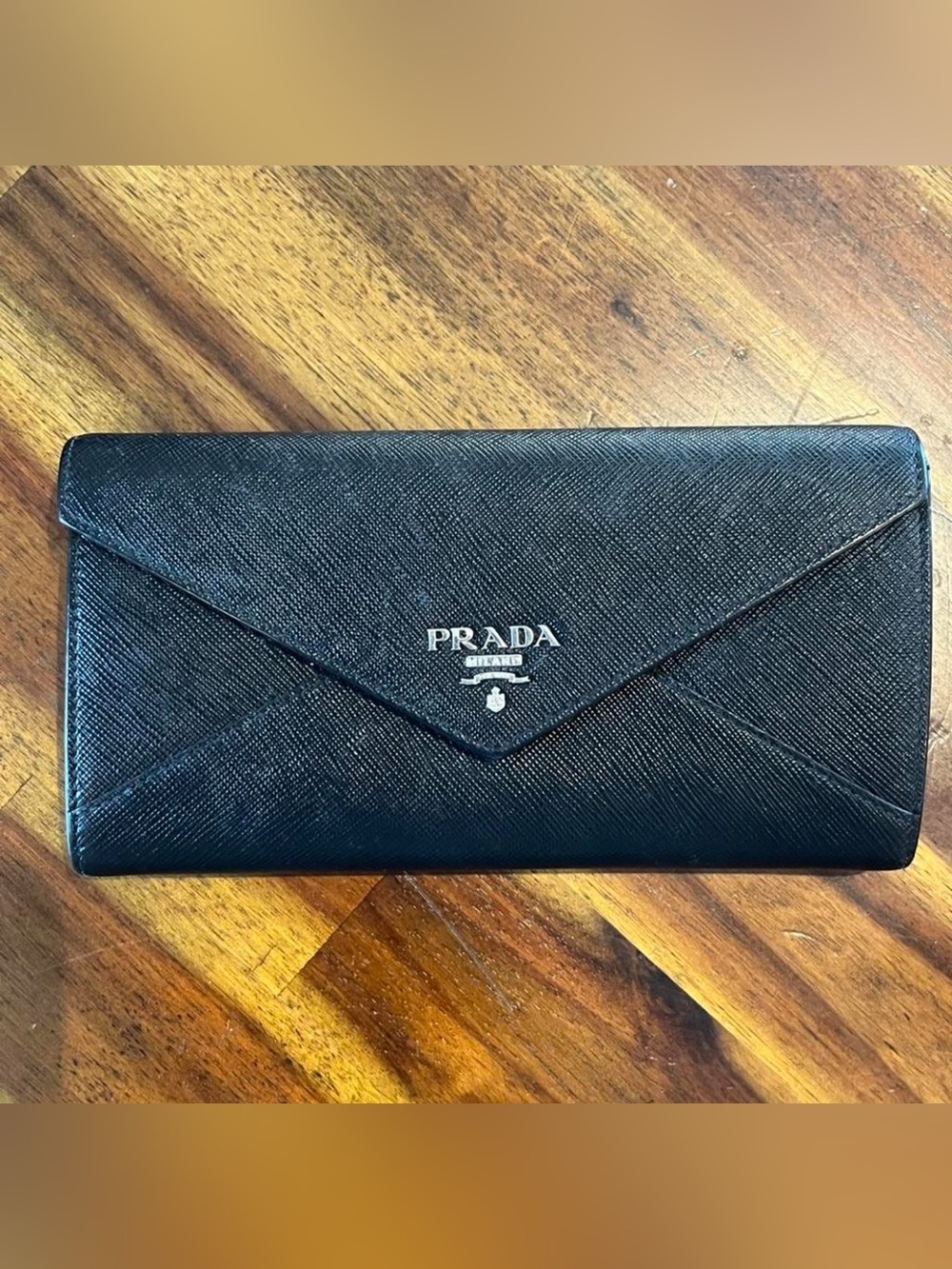 Prada Black Saffiano Envelope Card Wallet with Silver Logo - Picture 2 of 8